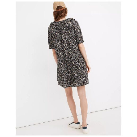 Madewell Ruffle Button Front Trapeze Folkmagic Black Floral Print Dress NA260 - Picture 3 of 13